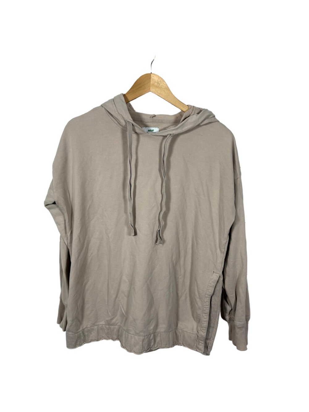 Aerie XS Beige Oversized Lightweight Side Slit Hoodie Pullover Drawstring